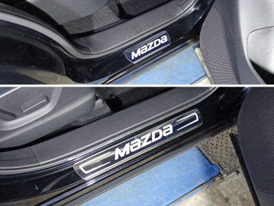 Mazda CX-5 (12–/15–) Накладки на пороги (лист зеркальный надпись MAZDA)
